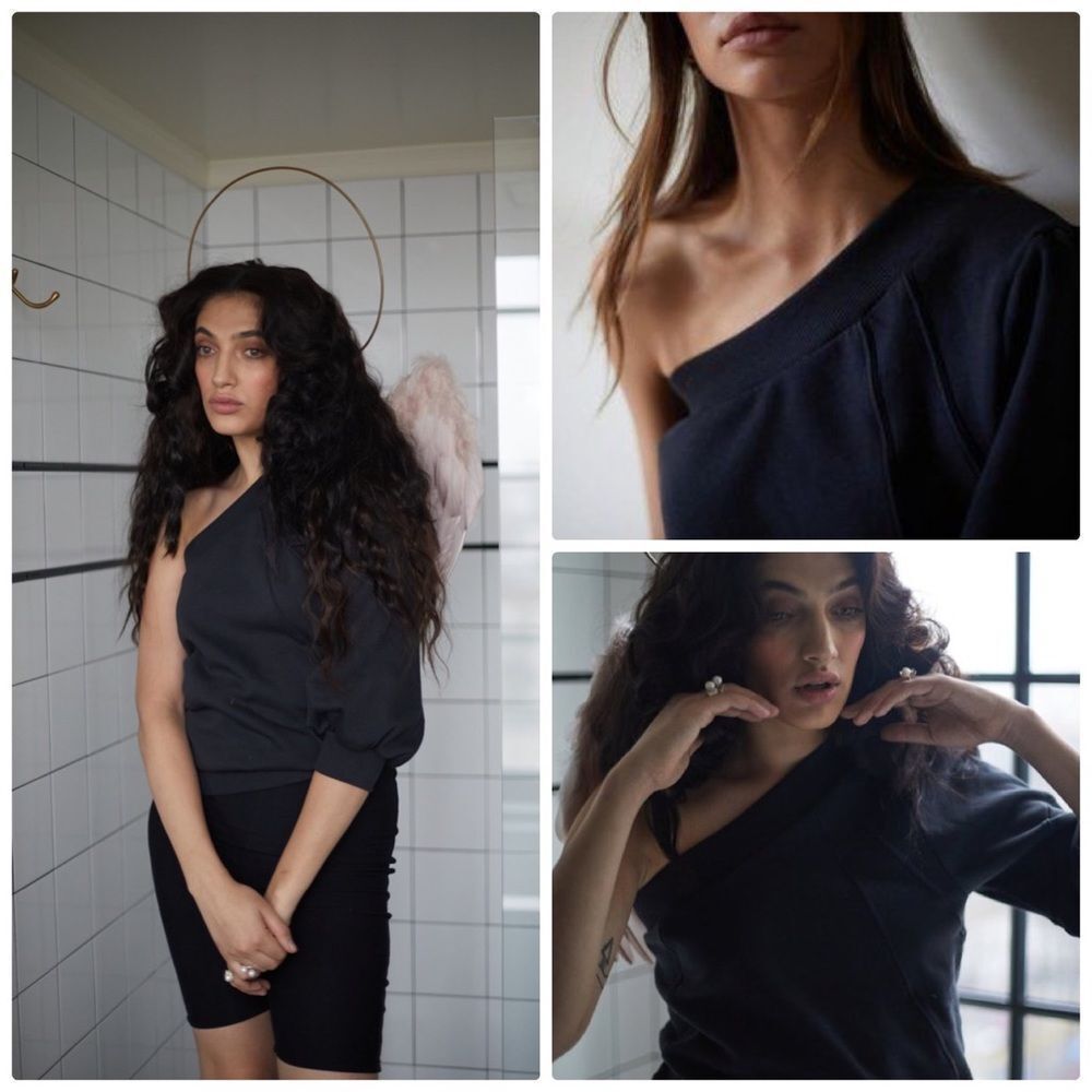 Selkie One-Shoulder Black Sweater